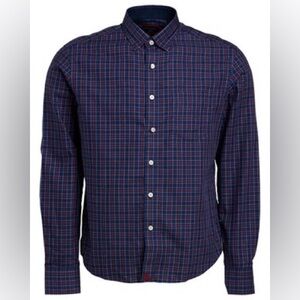 NEW UNTUCKit Men’s Slim Fit Wrinkle-Free Chenet Shirt Navy Plaid Medium Cotton